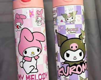 Vaso personalizado de Kuromi y My Melody / Botella de agua Sanrio de 20 oz / Pompompurin, Hello Kitty, rollo de canela