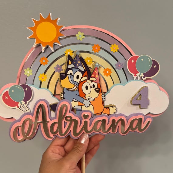 Personalized Bluey Cake Topper: 3D Birthday Party Decor