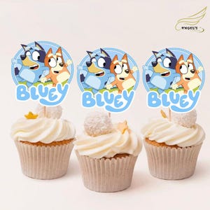 Bluey Cupcake Topper - Set of 12 Cupcake Topper - Bluey and Bingo Cupcake Topper - Bluey Cake Topper
