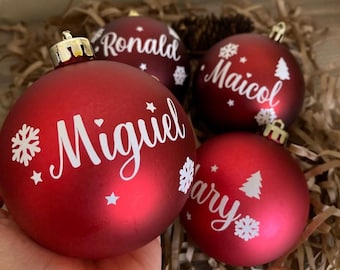 Custom Name Christmas Ornament - Matte Red Ball, Personalized Keepsake
