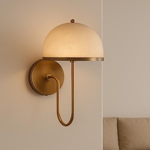 Alabaster wall sconce, brass wall lamp, bedroom wall lighting, modern accent light, hallway sconce, luxury interior lighting, Luxury sconce