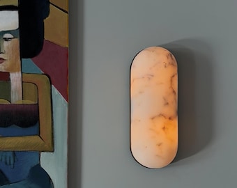 Handmade Alabaster Wall Sconce: Aged Brass, Ambient Light