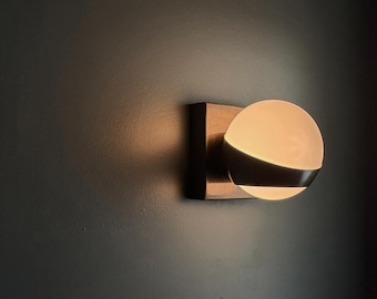 Aged Brass Globe Wall Sconce | Mid-Century Modern Lighting | Frosted Glass Lamp