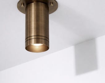 Aged Brass Fixed Ceiling Spotlight | Minimal Cylindrical Downlight