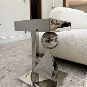 Stillness Side Table, Polished Steel Side Table, Modern End Table, Nightstand, Mirrored Finish Metal Coffee Table, Designer Steel Side Table