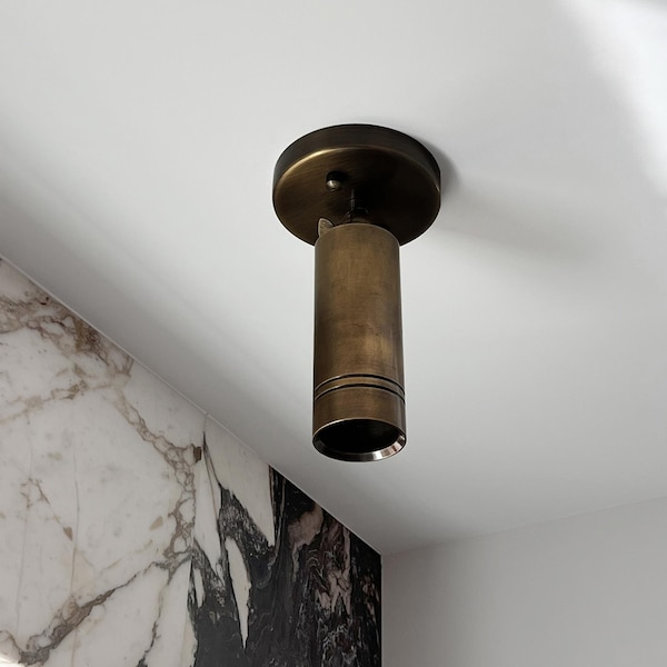 Aged Brass Adjustable Ceiling Spotlight, Brass Directional Light, Mid-Century Modern Flush Mount