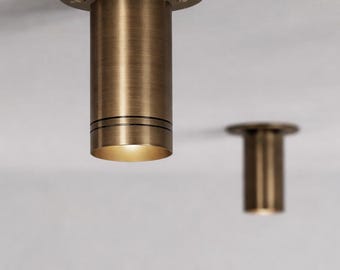 Aged Brass Fixed Ceiling Spotlight | Minimal Cylindrical Downlight