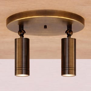 Aged Brass Dual Spotlight – Adjustable Mid-Century Ceiling Light
