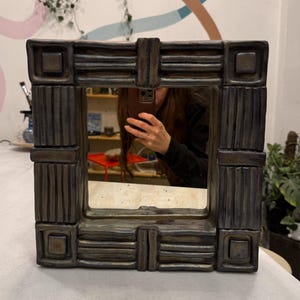 Handmade Ceramic Mirror Wall Sculpture: Modern Geometric Decor