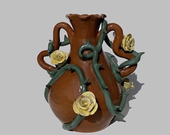 Handmade Ceramic Vase with Gothic Floral Accents, Decorative Art Vase, Fairy Tale Thorns & Roses Vase, Statement Ceramic Decor