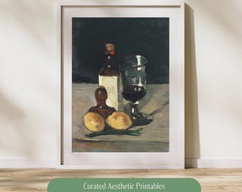 ポール・セザンヌ - ボトル、グラス、レモンのある静物画（印刷可能