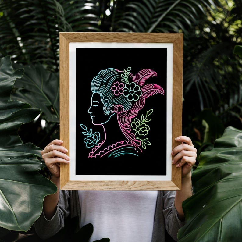 Neon Marie Antoinette Art Print | Rococo Revival | Feminine Wall Decor ...
