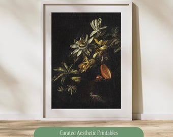 Vintage Botanical Decor | Still Plant Life | Moody Wall Art | Dark Academia Printable | Antique Digital Download | Classic Art Print
