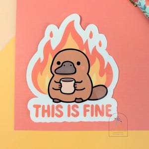 This is Fine Platypus Sticker - Funny Laptop, Kindle and Journal Decor | Everything is Fine Fire Dog Meme Inspired | Dumpster Fire Sticker