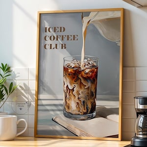 Impressão do Clube do Café Gelado, Pôster para Amantes de Café, Decoração de Café, Arte de Parede para Cozinha Moderna, Arte Digital Minimalista para Impressão, Placa para Cantinho do Café