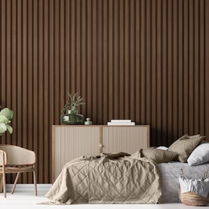 Walnut Wood Slat Wallpaper - Modern Vinyl Panel (Peel and Stick/Unpasted)