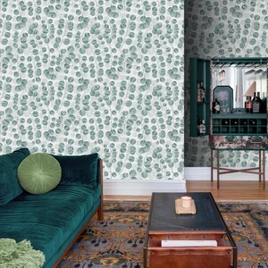 Eucalyptus Garden Wallpaper, Sage Green Botanical Mural, Lush Leaf - Type II Vinyl (Peel & Stick / Non-Pasted)