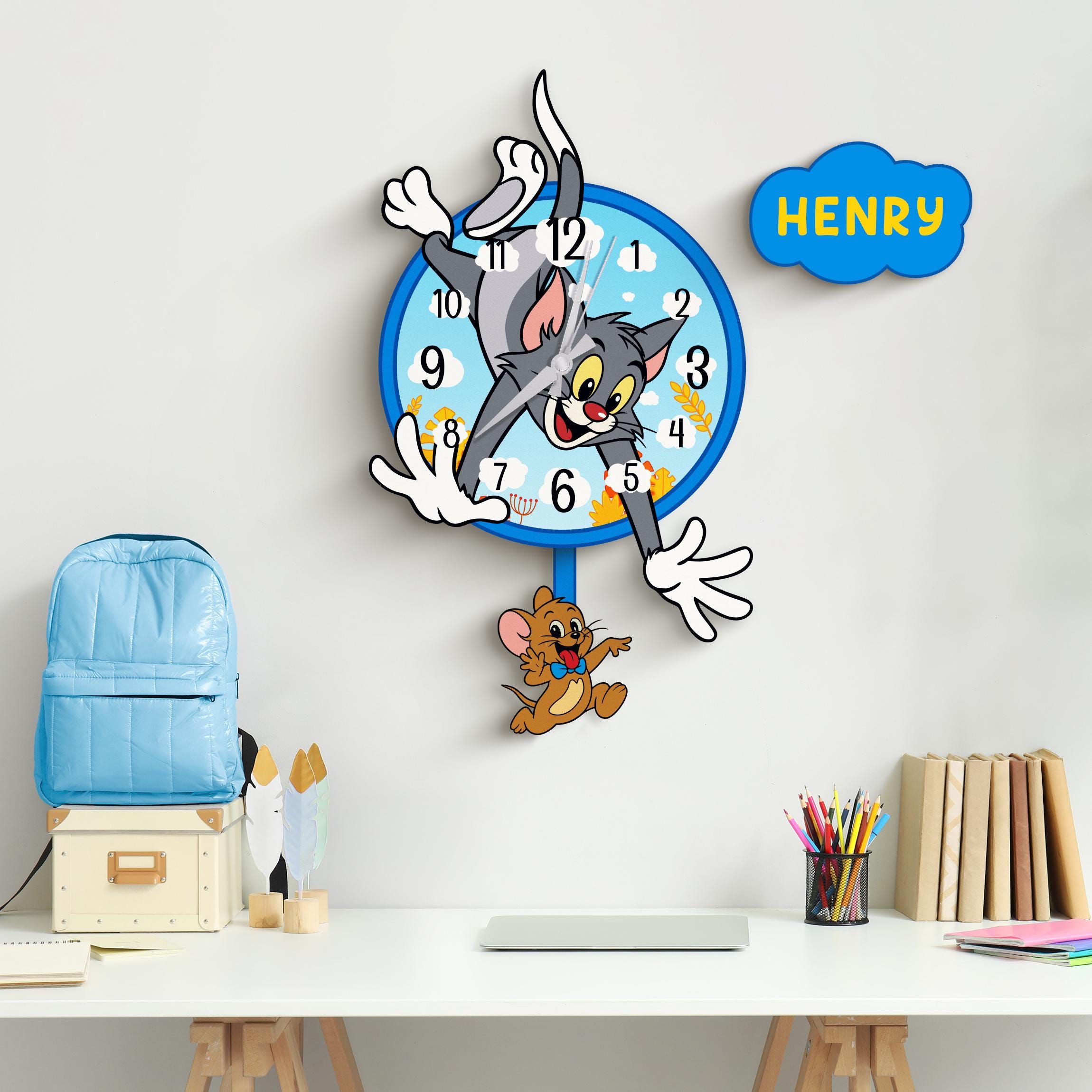 Personalized Cat & Mouse Pendulum Clock – Kids Room Decor - Etsy