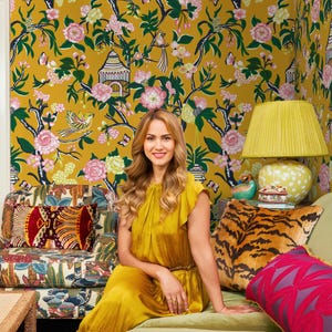 Yellow Garden Chinoiserie Wallpaper, Bold Mustard Floral Wall Mural, Eclectic Vintage - Type II Vinyl (Peel & Stick / Non-Pasted)