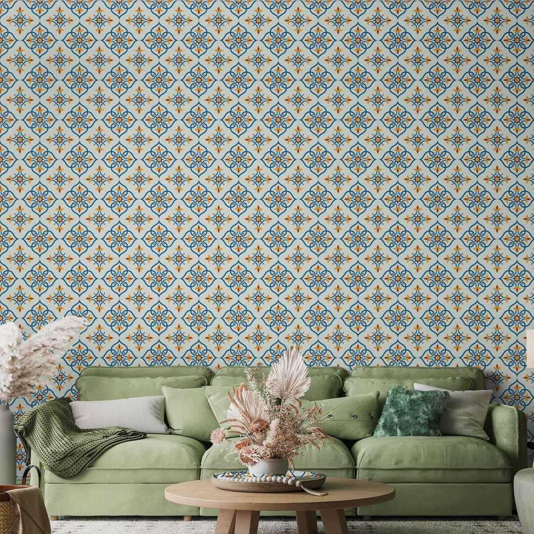Ethnic Moroccan-inspired Wallpaper, Colorful Moroccan Tile Pattern ...