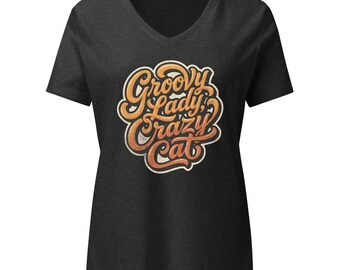 Groovy Lady, Crazy Cat Women’s relaxed v-neck t-shirt