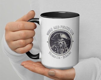 Pirates Club Mug with Color Inside | Pirate Themed Ceramic Coffee Cup | Adventure Gift | Glossy 11oz or 15oz Mug