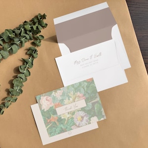 Tarjeta de agradecimiento plana / Juego de 10 sobres premium acanalados con textura de 4,5 x 6,25 cm con diseño de flores silvestres en beige y marrón para notas, cartas y direcciones personalizadas