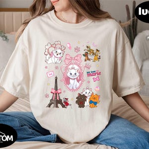 Camiseta de Los Aristogatos de Disney, camiseta Comfort Colors de Los Aristogatos en París, suéter Marie Berlioz Toulouse de Disneyland, camiseta Coquette Bow Girl Trip