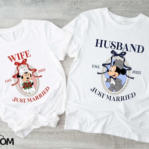 Disney Wife and Husband Shirt, Disney Mickey and Minnie Honeymoon Shirt,Disney Just Married Shirt, Disney Couple Shirt,Mickey and Minnie Tee