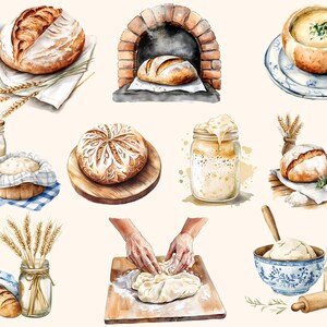 Surdegsbröd Clipart-samling, Hembagare 20 PNG-illustrationer, Akvarellstil Konst Digital Nedladdning Kommersiellt Bruk bild 3
