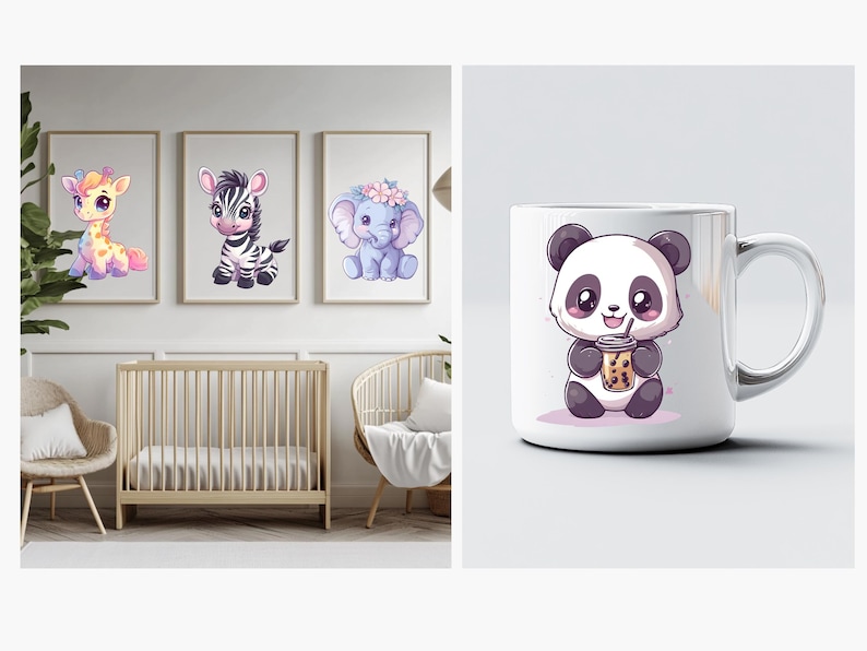 Op de afbeelding: Een witte keramische mok met een cartoonpanda die een boba-thee vasthoudt. De panda is zwart-wit met een roze neus en roze wangen. De mok staat op een witte achtergrond.