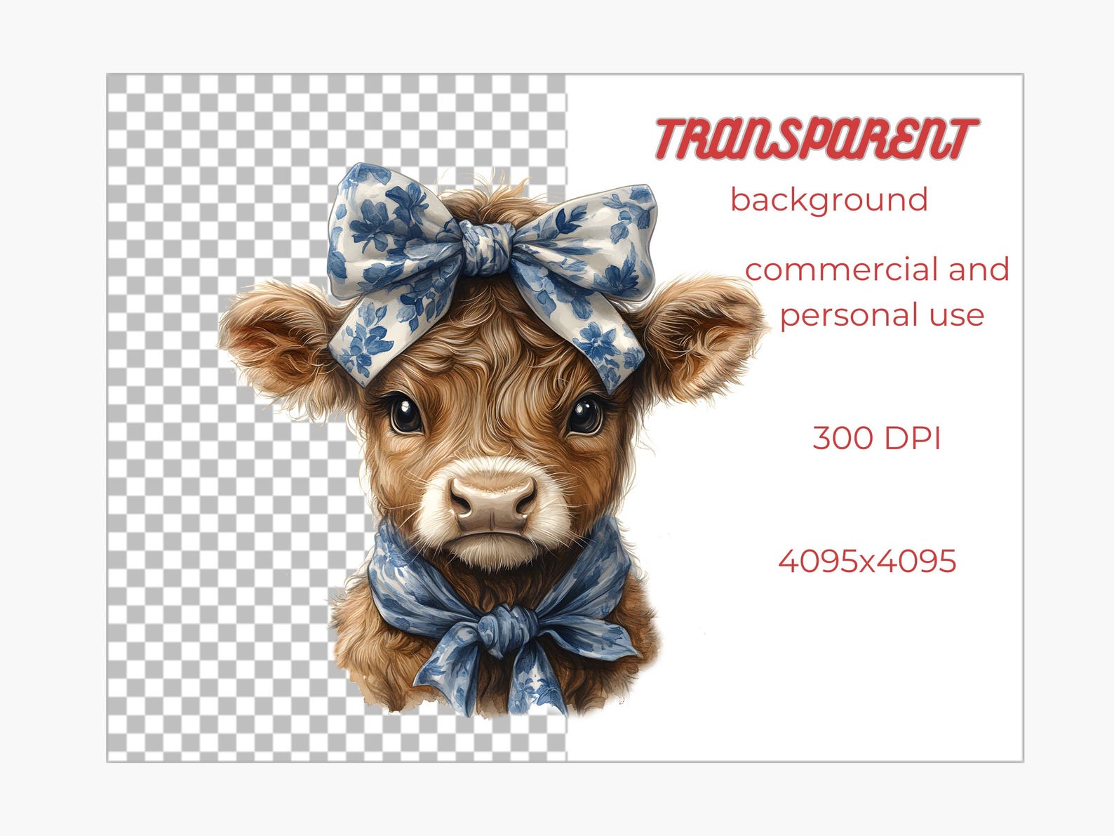 Highland Cow Clip Art Collection, Cute Baby Cow Watercolor 20 PNG ...