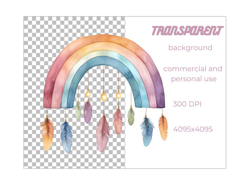Boho Rainbow Clipart Collection, Pastel Watercolor Nursery Art 24 PNG ...
