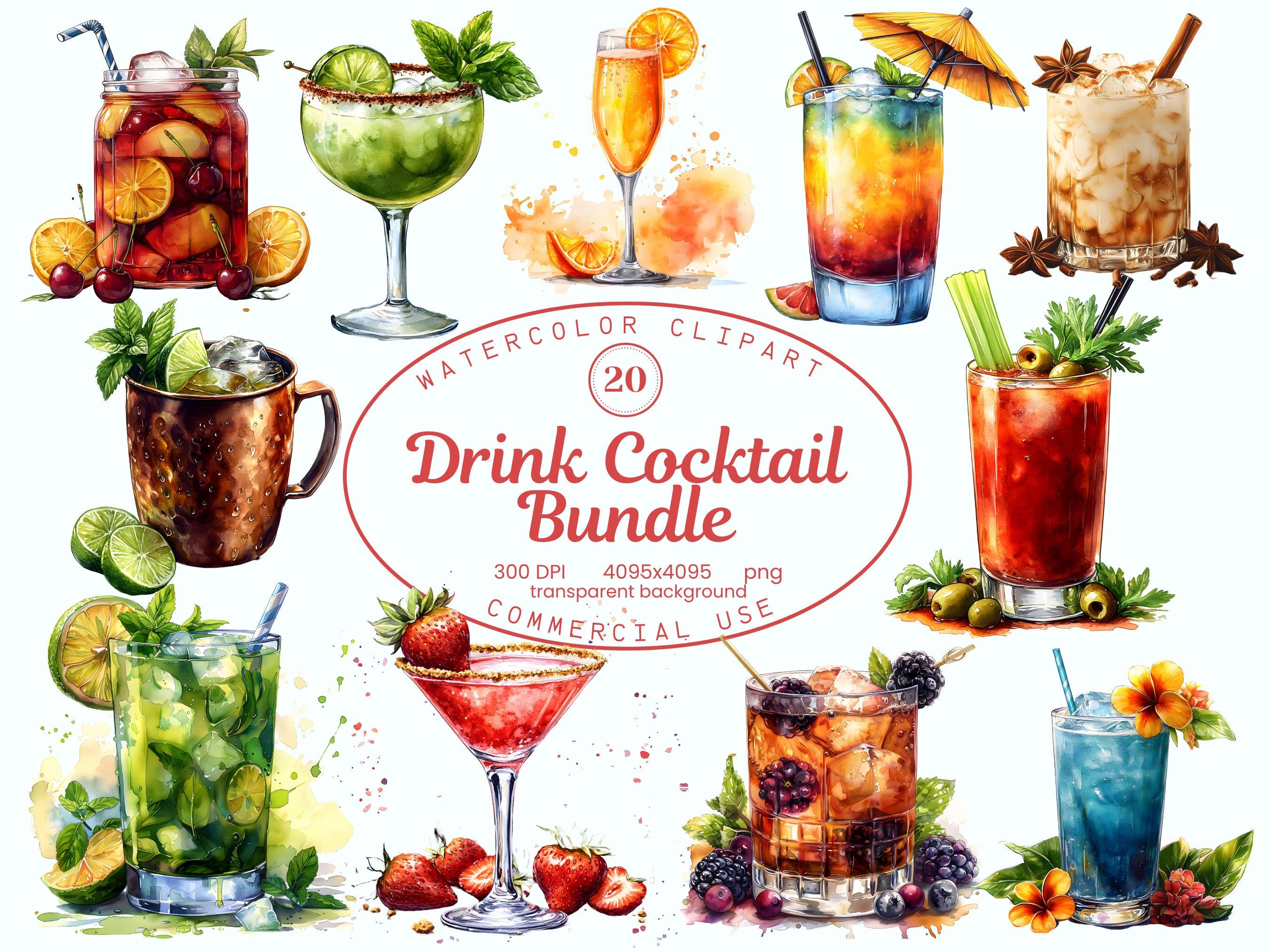 Drink Cocktails Clipart Collection, Cocktail Illustration 20 PNG Bundle ...