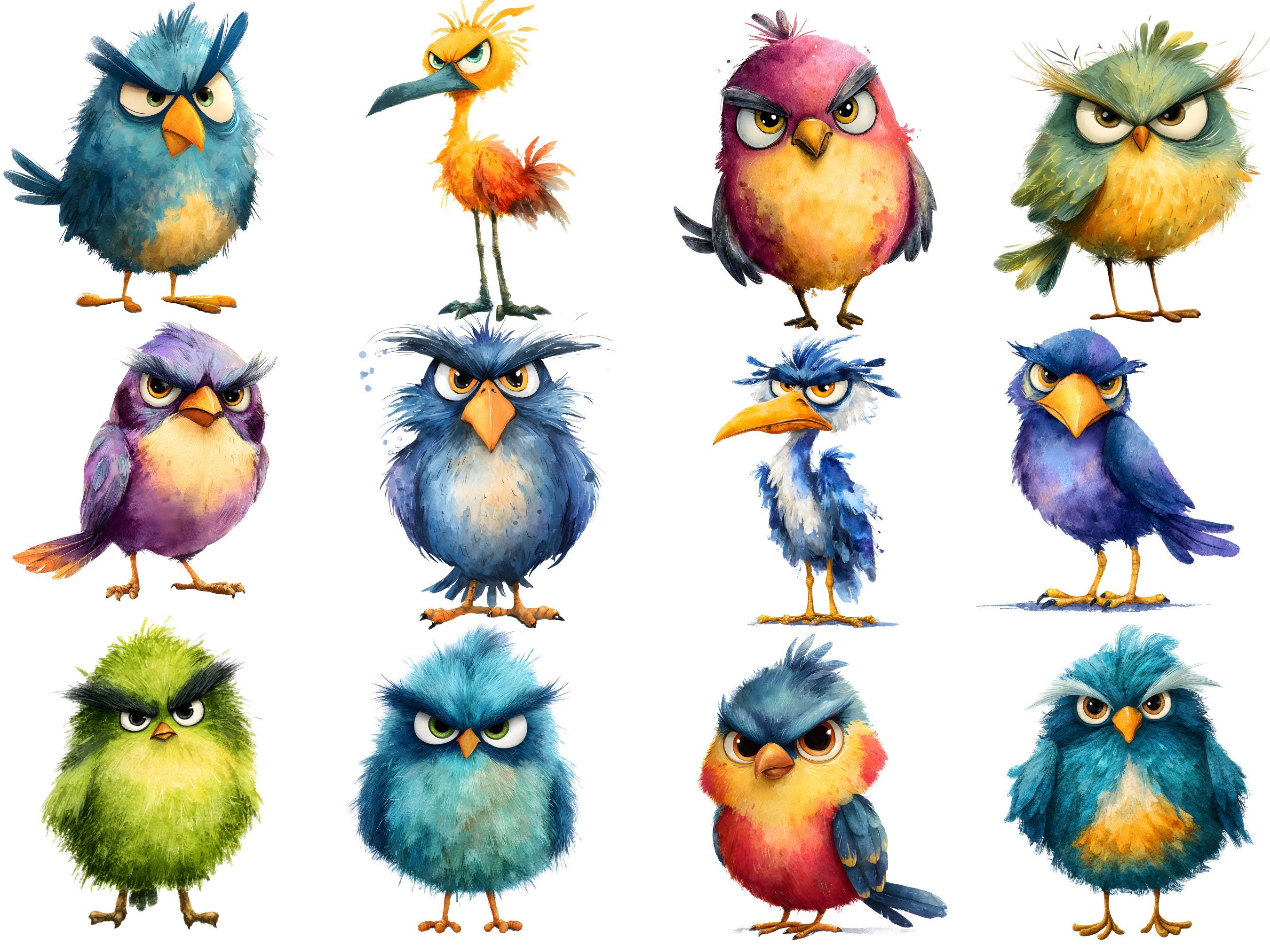 Grumpy Birds Clipart Collection, 24 PNG Colorful Cute Quirky Bird ...