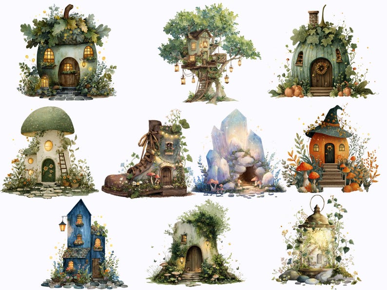 Magical Fairy Houses Clipart Collection, Cute Fairy Home Watercolor 20 ...