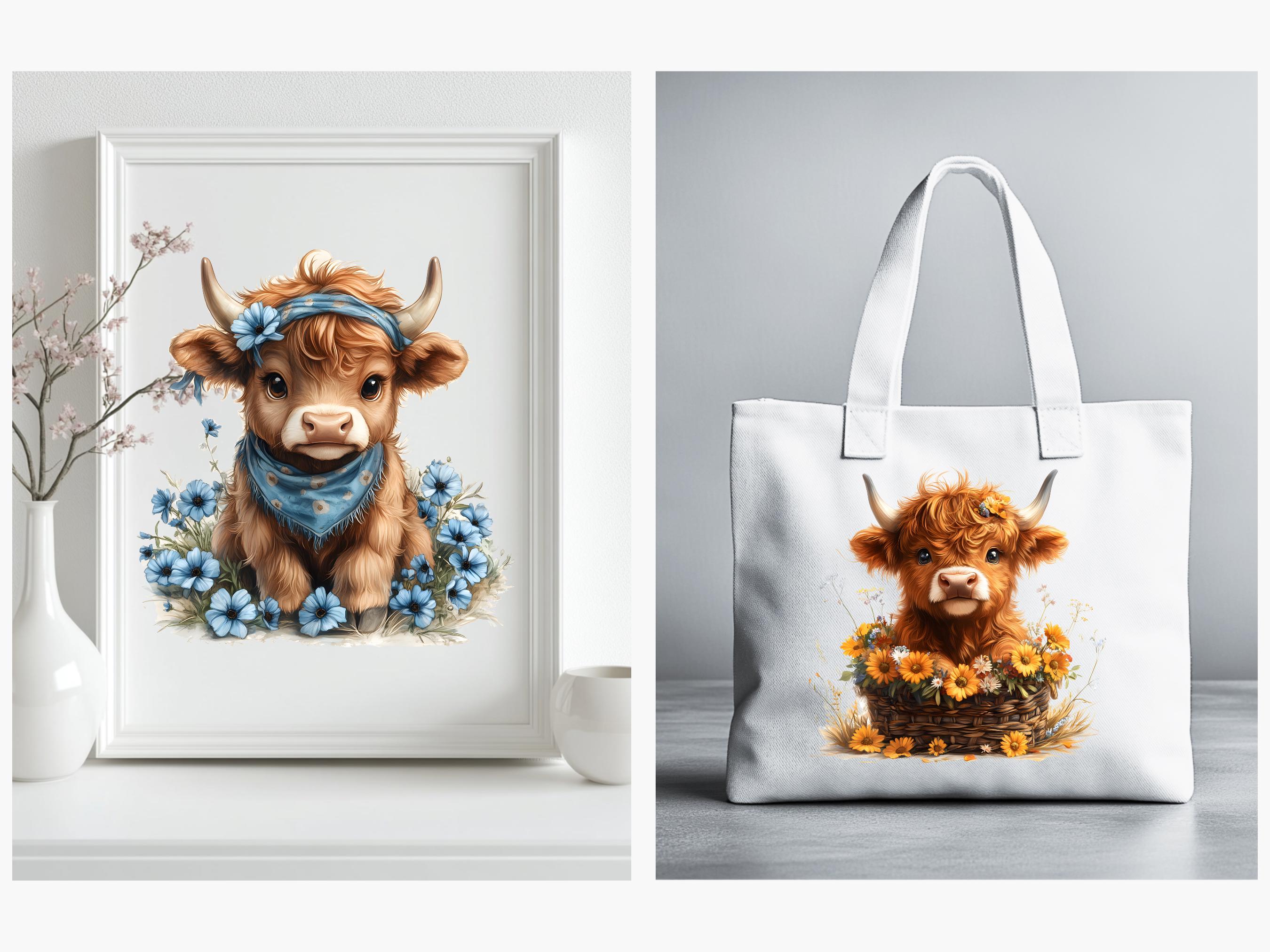 Highland Cow Clip Art Collection, Cute Baby Cow Watercolor 20 PNG ...