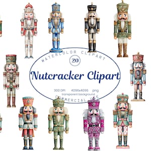 Watercolor Nutcracker Clipart: Christmas PNG Graphics (Digital Download