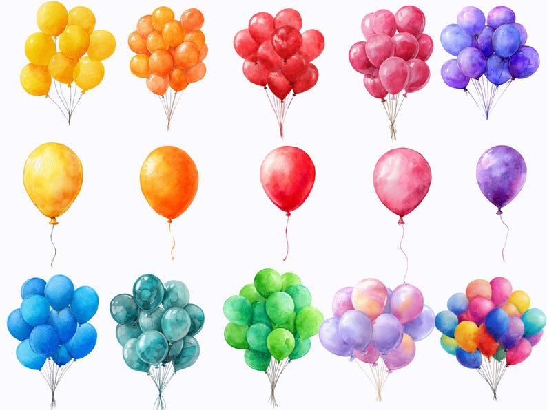 Colorful Balloons Clipart Collection, Watercolor Birthday Party ...