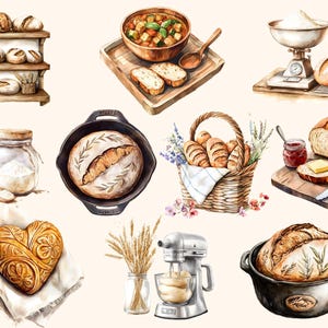 Surdegsbröd Clipart-samling, Hembagare 20 PNG-illustrationer, Akvarellstil Konst Digital Nedladdning Kommersiellt Bruk bild 2