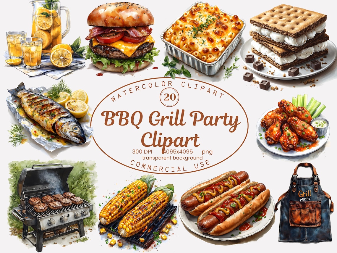 bbq-grill-party-clipart-collection-watercolor-food-20-png