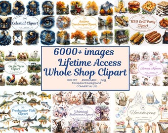 Whole Shop Lifetime Access Clipart Mega Bundle, 6000+ PNG Graphics, All Current And Future Designs, Digital Download, Commercial Use