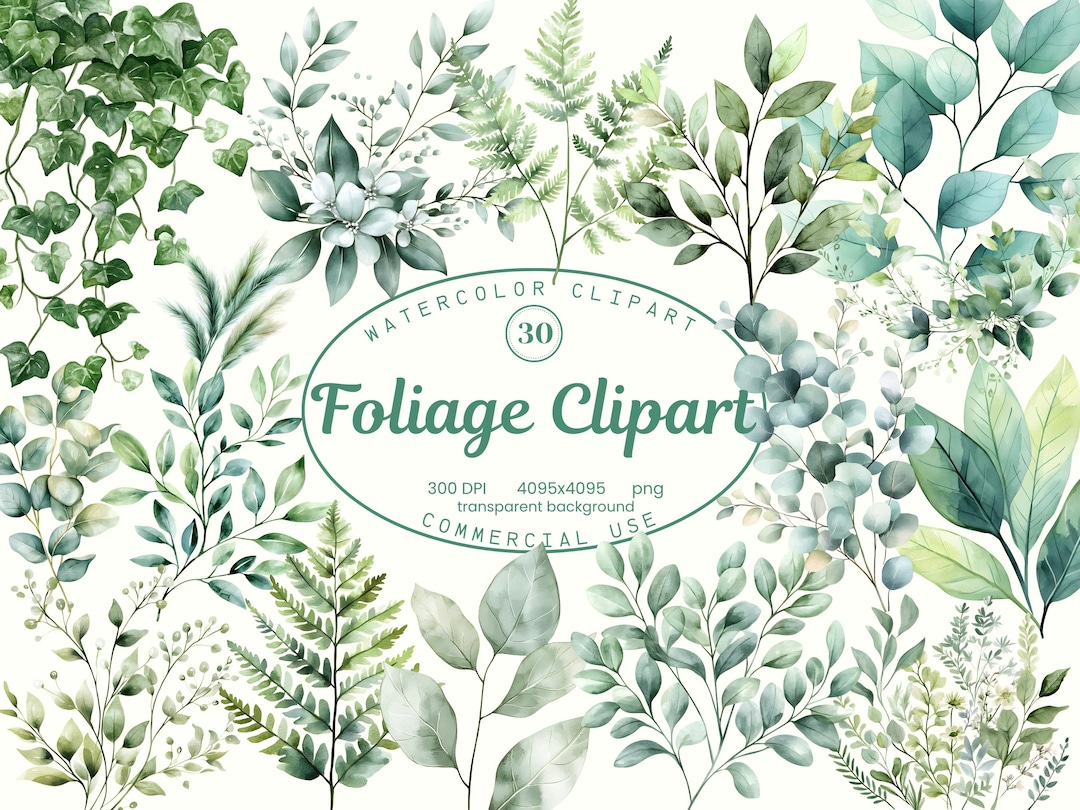 Foliage Clipart Collection, Botanical Greenery Leaves Watercolor ...