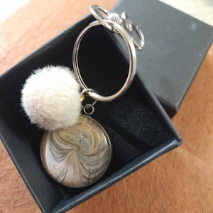 GOLD SILVER BLACK Bag Charm - Beige Pompom - Glamorous Abstract Handbag Charm - Handmade Accessory by Nathalie