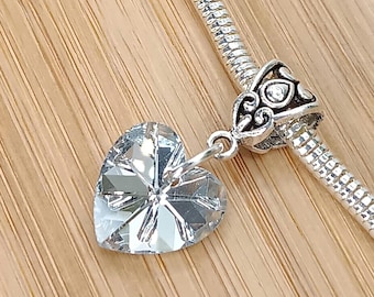 Silver Crystal Heart charm dangle for Pandora