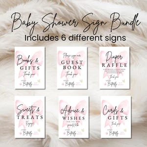 Benutzerdefinierte Schmetterling und Schleife Schild Vorlage, Schmetterling Baby Shower Zeichen, 6 Schilder zum Anpassen