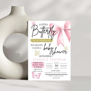 Editable Baby Shower Invitation - Baby Girl - Butterflies & Bows - Printable Invite - Customizable Template