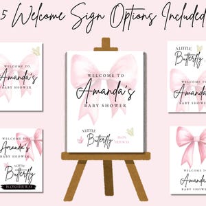5 Editable Butterfly Baby Shower Welcome Sign - Pink and Gold Butterflies - Instant Download Template - Baby Girl - Custom Party Design