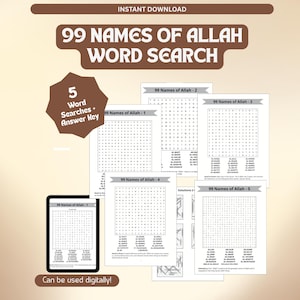 99 Names of Allah Word Search Bundle, Ramadan Activity, Islamic Printable, Islamic Game, Digital Download.