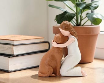 Creative Resin Girl Hugging Dog Figurine: Handcrafted Healing Animal Sculpture Home Decor Gift